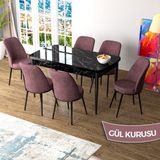 Canisa Concept Zen Serisi Açılabilir Siyah Mermer Desen Mdf 80X132 Mutfak Masası Takımı 6 Adet Sandalye - Gülkurusu