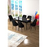 Canisa Concept Zen Serisi Mdf Açılabilir Siyah Mermer Desenli Mutfak Masası Takımı + 6 Siyah Sandalye