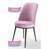 Canisa Dexa Serisi 4 Adet Mutfak Sandalyesi, Pembe, Kahve Ayaklar