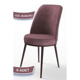 Canisa Dexa Serisi Mutfak Sandalyesi, 6 Adet, Gülkurusu, Metal Kahverengi Iskelet, Jerry Kumaş
