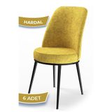 Canisa Dexa Serisi Mutfak Sandalyesi, 6 Adet, Hardal, Metal Siyah Iskelet