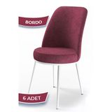 Canisa Dexa Serisi, Üst Kalite Mutfak Sandalyesi, 6 Adet Bordo Sandalye, Metal Beyaz Iskeletli