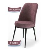 Canisa Dexa Serisi, Üst Kalite Mutfak Sandalyesi, 6 Adet Gülkurusu Sandalye, Metal Siyah Iskeletli