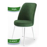 Canisa Dexa Serisi, Üst Kalite Mutfak Sandalyesi, 6 Adet Haki Yeşil Sandalye, Metal Beyaz Iskeletli