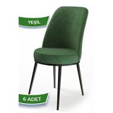 Canisa Dexa Serisi, Üst Kalite Mutfak Sandalyesi, 6 Adet Haki Yeşil Sandalye, Metal Siyah Iskeletli