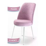 Canisa Dexa Serisi, Üst Kalite Mutfak Sandalyesi, 6 Adet Pembe Sandalye, Metal Beyaz Iskeletli