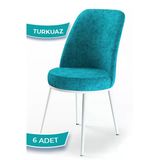 Canisa Dexa Serisi, Üst Kalite Mutfak Sandalyesi, 6 Adet Turkuaz Sandalye, Metal Beyaz Iskeletli