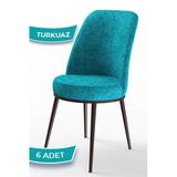 Canisa Dexa Serisi, Üst Kalite Mutfak Sandalyesi, 6 Adet Turkuaz Sandalye, Metal Kahverengi Iskeletli