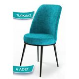 Canisa Dexa Serisi, Üst Kalite Mutfak Sandalyesi, 6 Adet Turkuaz Sandalye, Metal Siyah Iskeletli