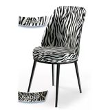Canisa Dexa Serisi, Üst Kalite Mutfak Sandalyesi, 6 Adet Zebra Desen Sandalye, Metal Siyah Iskeletli