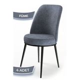 Canisa Dexa Serisi, Üst Kalite Mutfak Sandalyesi, Metal Siyah Iskeletli, 4 Adet Füme Sandalye