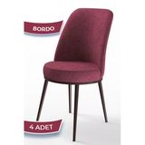 Canisa Dexa Serisi, Üst Kalite Mutfak Sandalyesi,4 Adet Bordo Sandalye, Metal Kahverengi Iskeletli