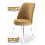 Canisa Dexa Serisi, Üst Kalite Mutfak Sandalyesi,4 Adet Cappucino Sandalye, Metal Beyaz Iskeletli