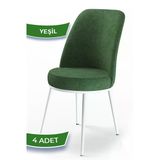 Canisa Dexa Serisi, Üst Kalite Mutfak Sandalyesi,4 Adet Haki Yeşil Sandalye, Metal Beyaz Iskeletli