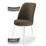 Canisa Dexa Serisi, Üst Kalite Mutfak Sandalyesi,4 Adet Kahve Sandalye, Metal Beyaz Iskeletli