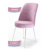 Canisa Dexa Serisi, Üst Kalite Mutfak Sandalyesi,4 Adet Pembe Sandalye, Metal Beyaz Iskeletli