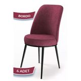 Canisa Dexa Serisi, Üst Kalite Mutfak Sandalyesi,4 Adet Sandalye, Bordo Sandalye, Metal Siyah Iskeletli