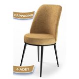 Canisa Dexa Serisi, Üst Kalite Mutfak Sandalyesi,4 Adet Sandalye, Cappucino Sandalye, Metal Siyah Iskeletli