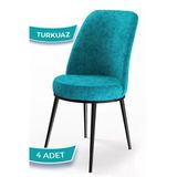 Canisa Dexa Serisi, Üst Kalite Mutfak Sandalyesi,4 Adet Sandalye, Turkuaz Sandalye, Metal Siyah Iskeletli