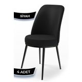 Canisa Dexa Serisi, Üst Kalite Mutfak Sandalyesi,4 Adet Siyah Sandalye, Metal Siyah Iskeletli