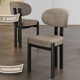 Canisa Dore Serisi 2 Adet Cappucino Babyface Kumaş Siyah Metal Iskeletli Mutfak Sandalyesi