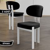 Canisa Dore Serisi 2 Adet Siyah Babyface Kumaş Beyaz Metal Iskeletli Mutfak Sandalyesi