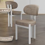 Canisa Dore Serisi 4 Adet Cappucino Babyface Kumaş Beyaz Metal Iskeletli Mutfak Sandalyesi - Cappuccino