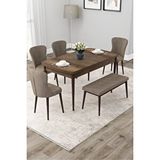 Canisa Due Serisi 80x132 Açılabilir Barok Ahşap Desen Yemek Odası Takımı 4 Cappucino Sandalye Ve 1 Bench Kahverengi