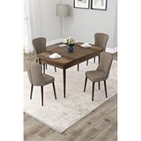 Canisa Due Serisi 80x132 Açılabilir Barok Ahşap Desen Yemek Odası Takımı Ve 4 Cappucino Sandalye Kahverengi
