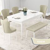 Canisa Due Serisi 80x132 Açılabilir Beyaz Mutfak Masası Takımı ve 4 Krem Sandalye ve Krem 1 Bench