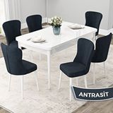 Canisa Due Serisi 80x132 Açılabilir Beyaz Mutfak Masası Takımı ve 6 Adet Antrasit Sandalye