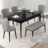 Canisa Due Serisi 80x132 Açılabilir Siyah Mermer Desen Mutfak Masası Takımı Ve 4 Gri Sandalye Ve 1 Bench