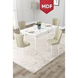 Canisa Due Serisi 80x132 Mdf Açılabilir Beyaz Mermer Desen Yemek Odası Masa Takımı Ve 4 Krem Sandalye