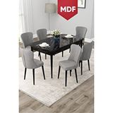Canisa Due Serisi 80x132 Mdf Açılabilir Siyah Mermer Desen Mutfak Masası Takımı 6 Gri Sandalye