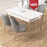Canisa Edaf Serisi MDF 80X132 Açılabilir Beyaz Mutfak Masa Takımı 4 Sandalye Krom Detay - Gri