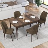 Canisa Ege Serisi 70x114 Açılabilir Barok Ahşap Desen Masa Takımı Ve 4 Kahverengi Sandalye