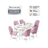 Canisa Ege Serisi 70x114, Açılabilir Mutfak Masa Takımı, Beyaz Masa Ve 6 Pembe Sandalye