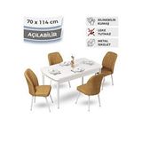 Canisa Ege Serisi 70x114 Açılabilir Mutfak Masası Takımı Beyaz Masa Ve 4 Cappucino Sandalye