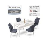 Canisa Ege Serisi 70x114 Açılabilir Mutfak Masası Takımı Beyaz Masa Ve 4 Füme Sandalye