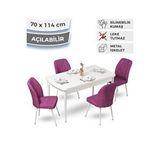 Canisa Ege Serisi 70x114 Açılabilir Mutfak Masası Takımı Beyaz Masa Ve 4 Mor Sandalye