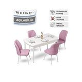 Canisa Ege Serisi 70x114 Açılabilir Mutfak Masası Takımı Beyaz Masa Ve 4 Pembe Sandalye