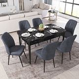 Canisa Ege Serisi 70x114 Açılabilir Siyah Mermer Desen Mutfak Masa Takımı Ve 6 Füme Sandalye Gri