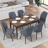 Canisa Ege Serisi Açılabilir 70x114 Barok Ahşap Desen Mutfak Masası Takımı Ve 6 Cappucino Sandalye Gri