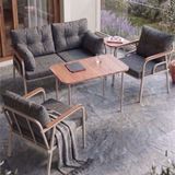 Canisa Ekon Serisi 1. Sınf 2+1+1 ve 1 Adet Orta Sehpa 2 Yastıklı Cappucino Iskeletli Bahçe Balkon Oturma Koltuk Takımı - 02 - Gri