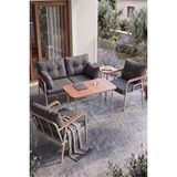 Canisa Ekon Serisi 1. Sınf 2+1+1 Ve 1 Adet Orta Sehpa 2 Yastıklı Cappucino İskeletli Bahçe Balkon Oturma Koltuk Takımı Kahverengi