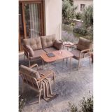 Canisa Ekon Serisi 1. Sınf 2+1+1 ve 1 Adet Orta Sehpa 2 Yastıklı Cappucino İskeletli Bahçe Balkon Oturma Koltuk Takımı