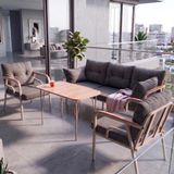 Canisa Ekon Serisi 1. Sınf 3+1+1 ve 1 Adet Orta Sehpa 2 Yastıklı Cappucino Iskeletli Bahçe Balkon Oturma Koltuk Takımı - Bej - Cappuccino