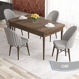 Canisa Elf Serisi 80x132 Açılabilir Barok Ahşap Desen Masa Takımı ve 4 Adet Gri Sandalye