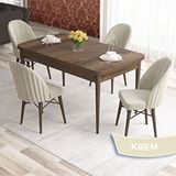 Canisa Elf Serisi 80x132 Açılabilir Barok Ahşap Desen Masa Takımı ve 4 Adet Krem Sandalye