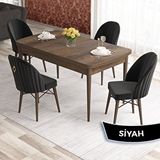 Canisa Elf Serisi 80x132 Açılabilir Barok Ahşap Desen Masa Takımı ve 4 Adet Siyah Sandalye